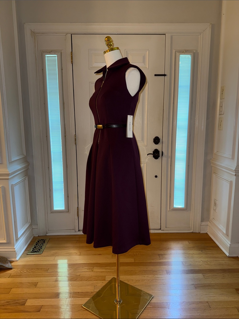 Calvin Klein Sleeveless Zip-Front Fit-and-Flare Dress in Plum - Picture 5 of 6